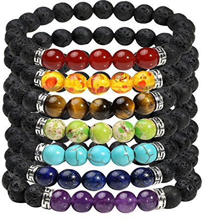 MILAKOO 7 Stück 8mm Lava Rock Armband mit ätherischen Ölen Diffusor Männer Frauen Heilung Perlen Armband