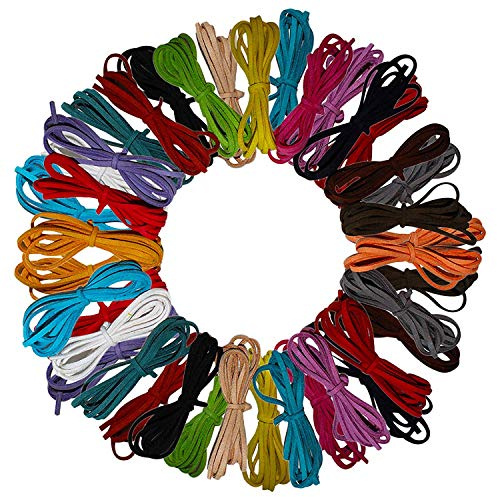 Faux Wildleder Schnur 40 stück Mehrfarbig Wildleder Lederband 3mm*1m Lederschnur fur Armband Halskette Schlüsselanhänger Schmuck DIY Handwerk 20 Farben