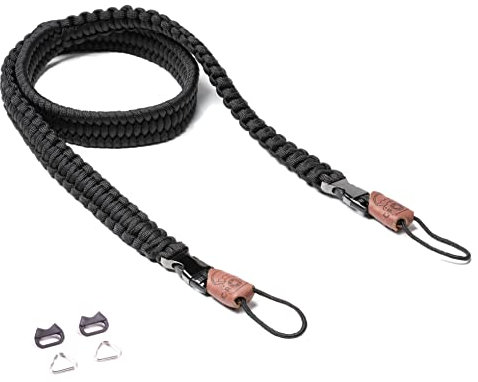 C-Rope Kameragurt THE TRAVELER handgeflochten aus Paracord, Schultergurt mit Schnellverschluss, 100cm, Schwarz