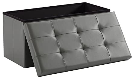 Zedelmaier Sitzbank mit Stauraum Sitzhocker ，Aufbewahrungsbox, Fußhocker，faltbar belastbar bis 300 kg 76 x 38 x 38 cm，Kunstleder (Dunkelgrau)