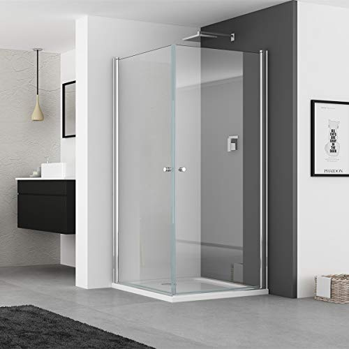 IMPTS Duschkabine Eckeinstieg 80x100x185cm Doppelt Duschtür Schwingtüre | Duschabtrennung Duschwand aus 6mm ESG Sicherheitsglas Höhe Alu Rahmen,OHNE Duschwanne