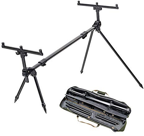 Mivardi Premium Fischerrutenhalter mit Buzzer Bars für 3 Ruten Set aus Aluminium, Kunststoff und Edelstahl in Schwarz mit Oberflächenmontage