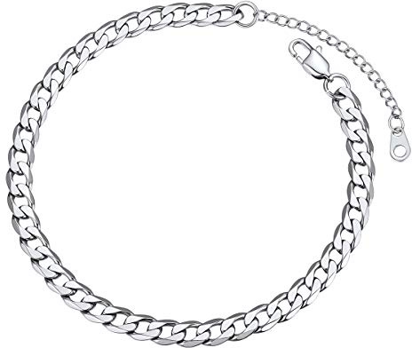 FOCALOOK Tobillera Cubana Mujer Cadena Eslabones Redondos de Pies Tobillera Plateada Acero Inoxidable 316L Joyería de Moda para Playa Cadena Ajustable 10 Pulgadas
