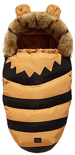 Gorger Universeller Fußsack für Kinderwagen, Warmer Kinderwagen-Fußsack mit Fleece-Futter, Wasserabweisend und Winddicht, Abnehmbarer Kunstfellkragen, Geeignet für 3/5-Punkt-Gurt