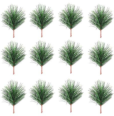 24 Pz Verde Artificiale Aghi di Pino Rami Natale Pino Raccoglie Steli Floreale Raccoglie Agrifoglio Spray Ramo per Fai da Te Albero di Natale Artigianato Festa di Nozze