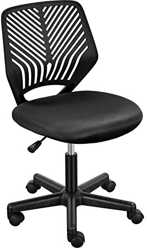 Yaheetech Adjustable Computer Armless Office Chair with Rolling Wheels and PP Back Support for Home Work Students Study Black