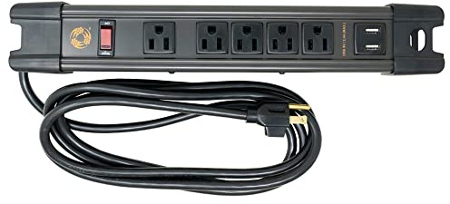 5 Outlet All-Metal Magnetic Power Strip with 2.4A USB, N35 Magnets, 8 Foot Cord