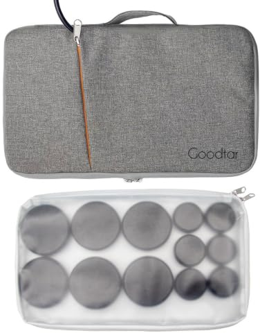 Goodtar Juego de calentador de piedras de masaje caliente portátil con 12 piedras de basalto/rocas calientes kit de piedras de masaje con bolsa térmica para relajar los músculos, hogar, spa, terapia