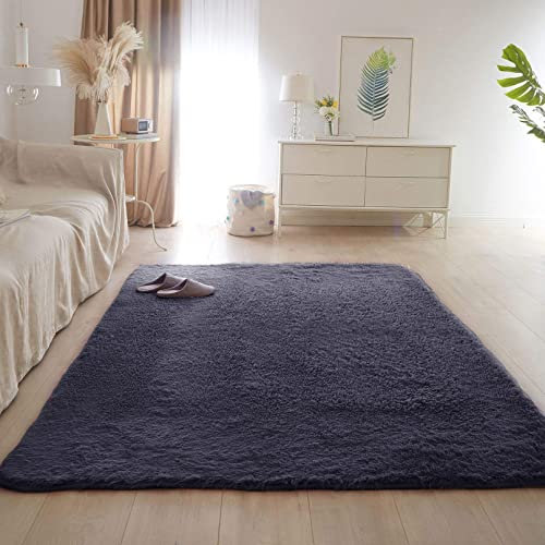 CHBIN Hochflor 120x120cm Carpet Wohnzimmer Nachahmung Wolle Teppich Fellteppich Faux Lammfell Flauschig für Wohnzimmer Kinderzimmer Schlafzimmer Flur Läufer, Dunkelgrau