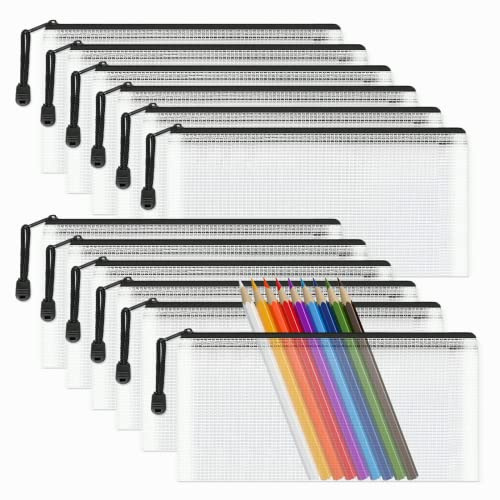 Umriox 12 Stück schwarze A6 Wasserdichte Dokumententasche Reissverschluss | A6 Transparent Dokumententasche Kunststoff für Dokumente, Quittung, Papier, Schule, Prüfungsblatt, Kosmetik, Reise