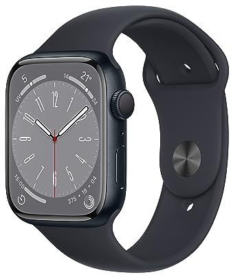 Apple Watch Series 8 (GPS, 45mm) Smartwatch con cassa in alluminio color mezzanotte con Cinturino Sport color mezzanotte - Regular. Fitness tracker, app Livelli O₂, resistente all’acqua
