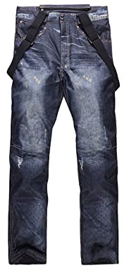 Pantalon de ski en jean pour homme, sports d'hiver imperméable à l'eau, taille extensible, pantalon chaud isolé, pour le ski, la randonnée, la neige, la marche en plein air(Color 2,L)