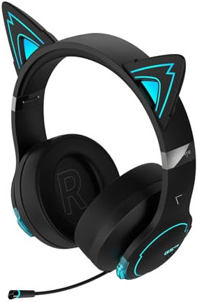 Edifier Hecate G5BT Cat Casque Gaming sans Fil, Micro Anti-Bruit, Oreilles de Chat Magnétiques, Audio Hi-Res Effets Sonores H+, Lumière RGB, Bluetooth et Câble 3,5mm pour PC PS4 PS5 Téléphones Switch