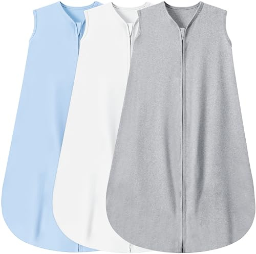 BSTOPPT 3 Pack Baby Sleep Sack 12-18 Months 100% Rayon Cotton Baby Sleeping Bag 2-Way Zipper Toddler Wearable Blankets Comfy Stretchy Thin Sleep Sacks TOG 0.3