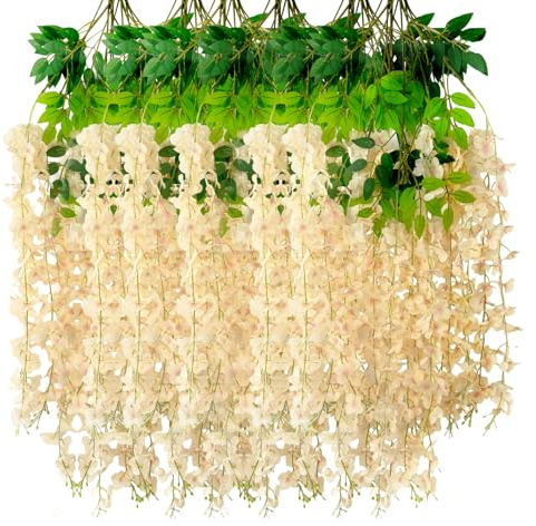 Luerbi 24-pack hängande blomkrans med champagneblåregn, 3,44 fot konstgjorda blommor vinrankor, falsk blåregn, konstgjorda vinrankor, hängande girlang för bakgrund, utomhus, gård, trädgårdsdekor