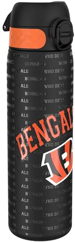 NFL Cincinnati Bengals Lätt Vattenflaska I Stål, 600 ml/20 oz, Ej Isolerad, Läckagesäker, Lätt Att Öppna, Säker Låsning, Diskmaskinssäker, Fällbart Lock, Passar Mugghållare, Lätt att Rengöra