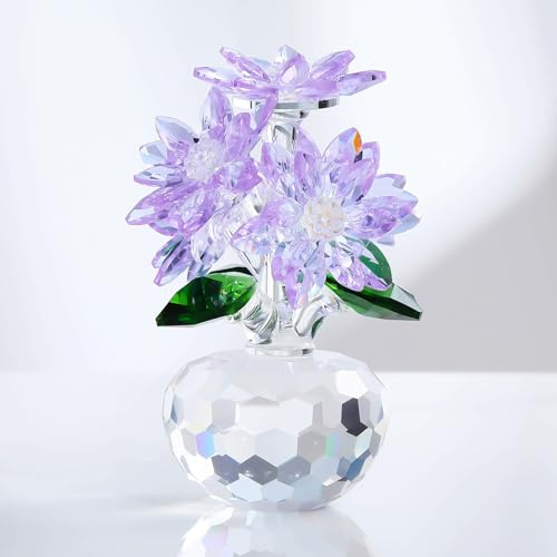 Movdyka Purple Crystal Flowers Daisy Ornaments Gifts for Women Friends Mum | 5 Flowers Daisy Bouquet Figurine for Girls, Floral Collectible Keepsake for Flowers Lovers, Birthday Presents, Home Ornaments