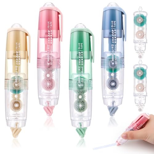 Smivyhp 4 Stück Kleberoller, Doppelseitiges Klebeband Roller mit Nachfüllungen, Fotokleber, Transparenter Klebebandstift für Bastelarbeiten, Karten, Fotos, Tagebücher und Scrapbooking(5m x 6mm)