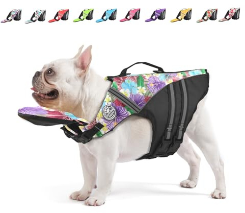 Mklhgty Dog Life Jacket, Reflective Dog Life Vest with Removable Neck Float High Buoyancy for Swimming and Boating, Ripstop Pet Safety Swimsuit Rescue Handle for Small Medium Large Dogs