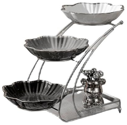 JUNYFFF Fruteros De Cocina Modernos Cerámica, 3 Pisos Cesta Frutas Y Verduras Estable Y Sin Sacudidas, Cocina Frutero con Pararse Metálico para Sala De Estar, Cocina,B