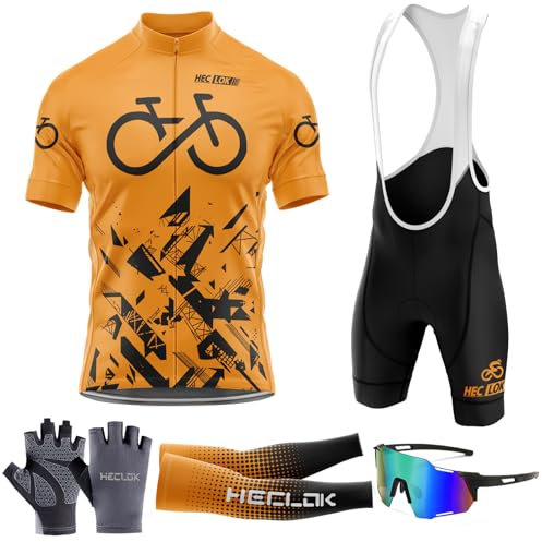 Radtrikot Set Herren Kurzarm Schnell Trocknend Atmungsaktiv Fahrradbekleidung＋Fahrradtrikot Trägerhose mit Sitzpolster 9D，für MTB Rennrad Fahrrad Jersey (TYP-13,L)