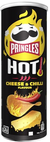 Pringles Hot Cheese & Chilli Sharing Crisps 160g | Potato based sharing crisps in a resealable can, ideal snack for sharing at movie nights, BBQs , parties and get togethers