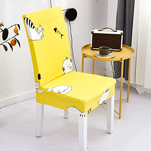 Stuhlhussen Gelbe Weiße Katzen Stuhlbezug Stretch Abnehmbare Stuhlhussen Schwingstühle für Küche Hotel Restaurant Bankett Hochzeit Hussen für Stühle Waschbar Stuhlhusse(8er Set)