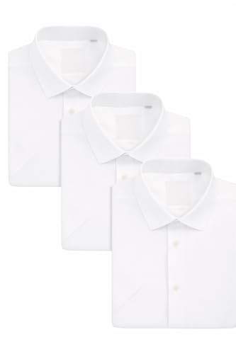 UniMark Pack of 3 Mens Short Sleeved Shirt Comfortable White Top Wrinkle free Easy Iron Short Sleeve Shirts Men | Casual, Formal, Corporate office and Work Top for Men (Collar Size 16'')