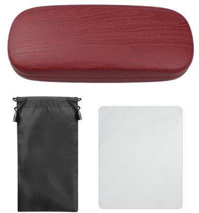 DHSBGWSX 1 custodia per occhiali con venature in mogano, 1 custodia nera, 1 panno per occhiali grigio scamosciato, scatola per occhiali, custodia protettiva per occhiali da sole, Colore: rosso, Taglia