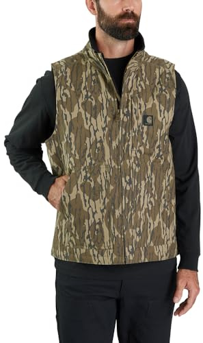Carhartt Men's Rugged Flex® Duck Loose Fit Sherpa-Lined Camo Mock-Neck Vest, Mossy Oak Bottomland Camo, X-Large