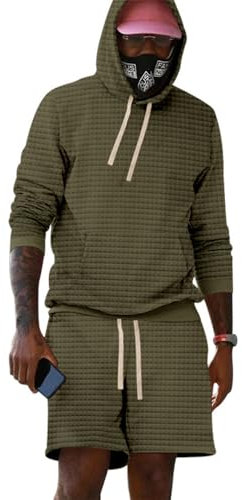 ZEMALON Sportshirt Herren Klassisch Trend T-Shirts Für Herren Set Streatwear Trainingsanzüge Für Herren Sportanzug Herren Casual Mode 2-Teiliges Set Herren C-Army Green M