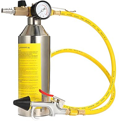 QPKING Kit de rinçage pour climatisation Auto, réservoir INOX, manomètre | Tuyau 1,07 m, tube plongeur en acier et embout conique; pression de service max. 150 PSI; solvant et compresseur non inclus