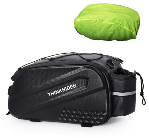 ThinkRider Bike Bags for Bicycle Rear rack 14L Hard Shell Waterproof Bike Ebike Trunk Pannier Saddle Seat Bag Carrier with Reflector, Rain Cover & Shoulder Strap for Commuter Travel Outdoor