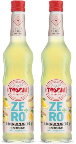 Toschi Zero+ Sciroppo Senza Zuccheri al gusto di Limone e Zenzero in Bottiglia di vetro da 560 ml. (Confezione da 2)