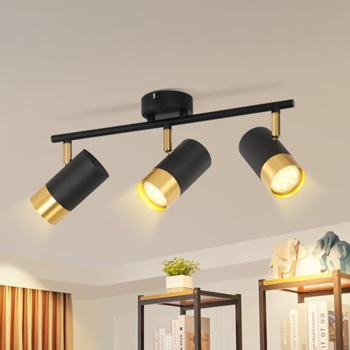 ZMH Deckenstrahler 3 Flammig LED Deckenleuchte - Deckenlampe GU10 Küchenlampe 350° Drehbar Wandstrahler Schwarz Vintage Strahler Flur Industrial für Küche Wohnzimmer Schlafzimmer (Ohne Leuchtmittel)