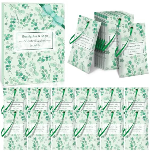 Scent-Hi Sacchetti Profumati, Eukalyptus Salbei, per Auto e Bagagli, Cassetti per Armadi, Stanze, Guardaroba, 10g x 14 bustine