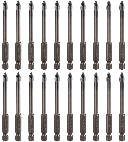 sourcing map 20pcs Titanium Masonry Drill Bit, 6mm Concrete Drill Bits Ceramic Tile Drill Bit with 1/4 Hex Shank 74mm Length for Ceramic Tile Marble Mirror Glass Concrete Brick Plastic Wood