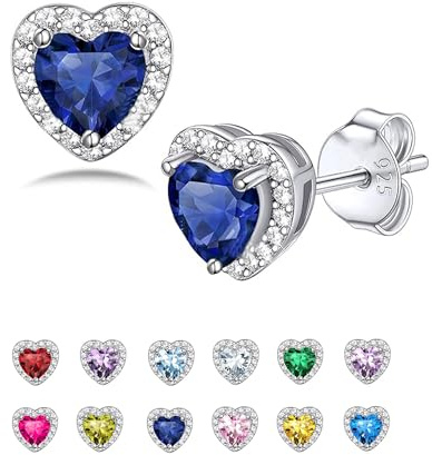 Seleneva Birthstone Stud Earrings for Women Sterling Silver Dainty Earring Crystal Zirconia Stud Earrings Birthday Christmas Valentine's Day Jewellery Gifts for Mum Sisters Girlfriend (Sept.)