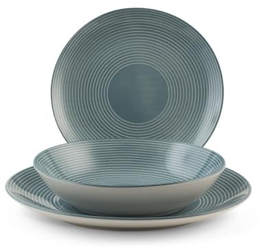 H&H, Servizio Tavola Echo 18 Pezzi in Porcellana Colore Ottanio, Forma Coupe – 6 Piatti Piani, 6 Piatti Fondi, 6 Piatti Frutta, Lavabili in Lavastoviglie e Idonei per Microonde