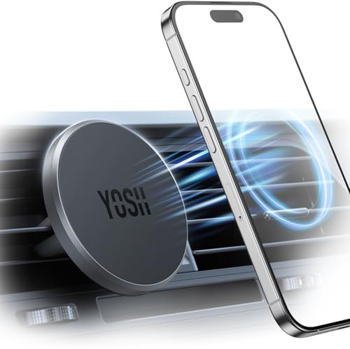 YOSH für MagSafe Autohalterung, Handyhalterung Auto mit N55 Magnet, Ultra-Stabiler Lüftung KFZ Handyhalterung, Magnetische Handyhalter fürs Auto nur für iPhone 17-12 Serie, ohne Metallplatte, Silbrig