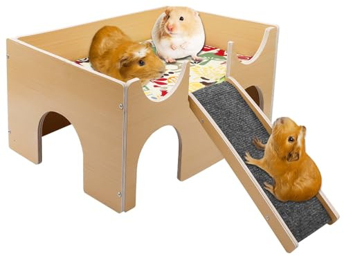 GBKDQQ Grande maison pour cochon d'Inde avec rampe, maison en bois pour cochon d'Inde, jouet d'escalade en bois, gerbilles, gerbilles, hamster nain 38 x 24 x 18 cm