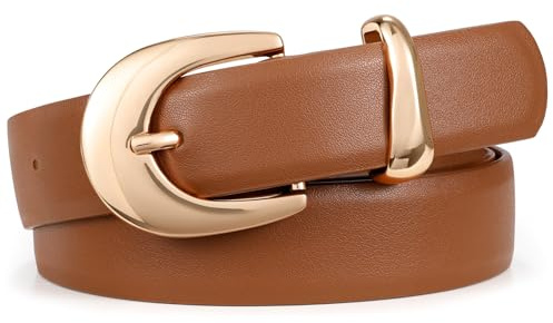 XZQTIVE Damen Leder Gürtel mit glänzendem Gold-Silber Schnalle, Schwarz/Weiß/Beige/Braun/Kaffee, Gürtel für Damen, passend zu Jeans, Kleidern, Hosen und Mänteln