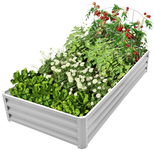 180x90x30cm Planters Outdoor, Raised Beds for Garden (Rectangular Silver)