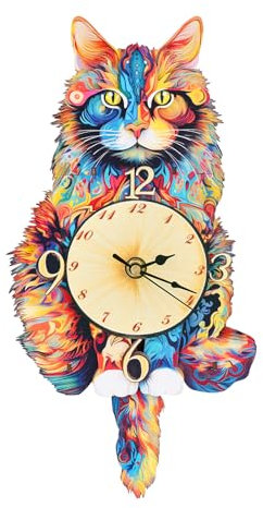 DIY Holzpuzzle Modellbausatz für Dekorationen, 3D Holzpuzzle Erwachsene, 3D Puzzle Maine Coon Clock Model Kits, Praktisches Geschenk für Familie und Freunde(19.2 cm * 36.4 cm* 6.6cm)
