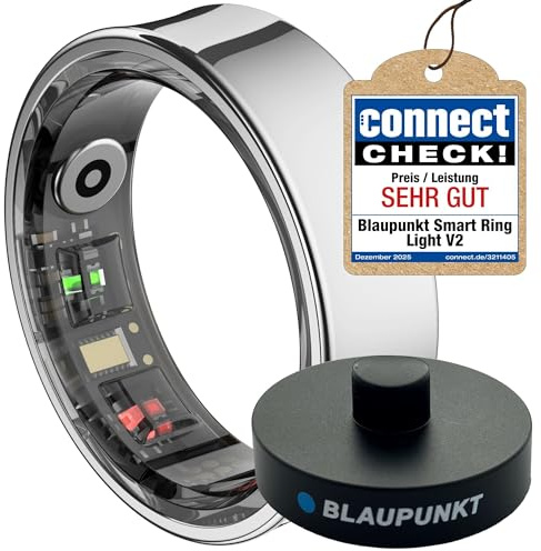 BLAUPUNKT Smart Ring V2 | kein ABO | höchster Datenschutz | Keine Cloudanmeldung | Schritte, Schlaf, Puls, Blutsauerstoff SpO2, Kalorien, HRV, Sport | IP68 | Android und iOS App | Silber | Größe 11
