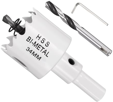 METALLIXITY Bi-Metal Hole Saw 1-11/32 34mm M42 W/ 2 Drill Bits White | HSS Circular Head Hole Cutter for Stainless Steel Hard Steel Sheet