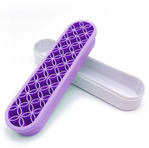 Soporte para brochas de maquillaje, organizador de brochas de silicona, soporte de almacenamiento para tijeras, pintura, bolígrafos, marcadores cosméticos (21 cm, morado claro)