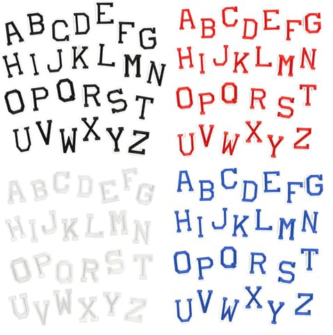 104 Stück Aufnäher Buchstaben zum Aufbügeln, 2 Zoll Alphabet A-Z Bestickt Iron on Patches Bügel Flicken für Mäntel Hemden Hüte Taschen Jeans Rucksäcke (Weiß, Schwarz, Rot, Blau)