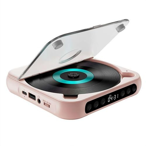 Lettore CD portatile con Bluetooth, piccoli lettori CD Hi-Fi con altoparlante, riproduttore compatto per auto/studio/viaggi, incluso cavo USB-C e auricolari (rosa)