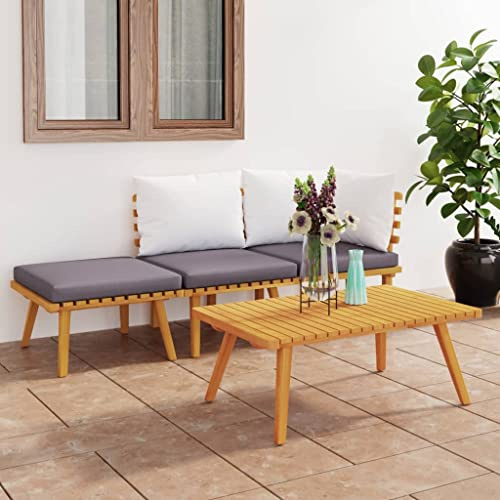 Qnhdfrt Garten Loungeset aus Massivholz Akazie mit Kissen 4 TLG Set inkl Tisch für Terrasse Garten und Balkon